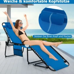 Sonnenliege mit Kopfstütze und Seitentasche klappbare Gartenliege mit Verstellbarer Rückenlehne