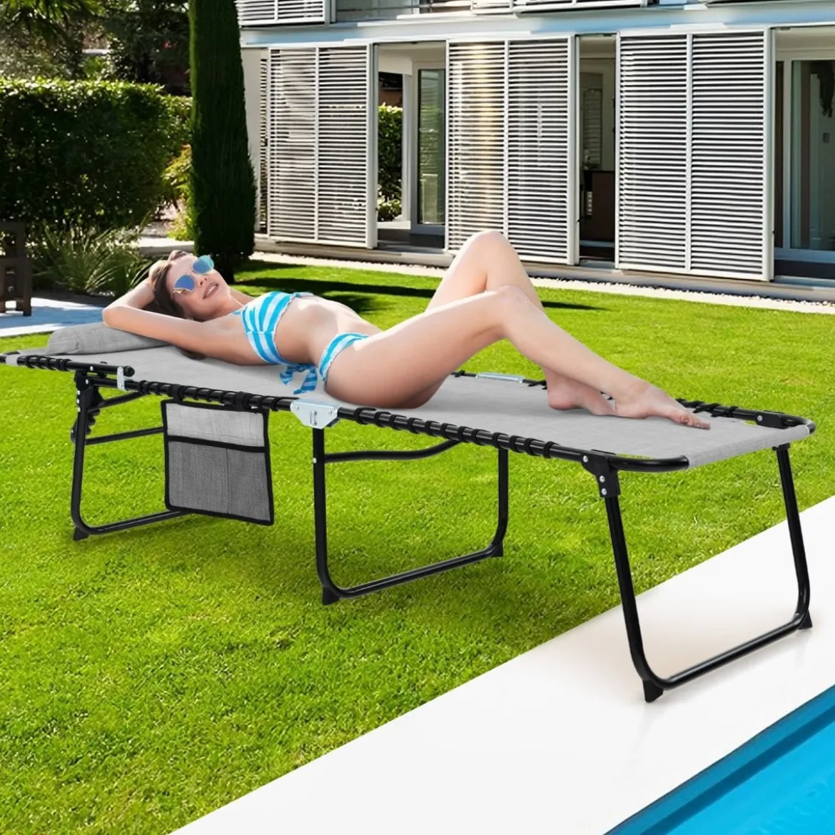 Sonnenliege mit Kopfstütze und Seitentasche klappbare Gartenliege mit Verstellbarer Rückenlehne