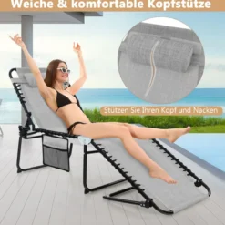 Sonnenliege mit Kopfstütze und Seitentasche klappbare Gartenliege mit Verstellbarer Rückenlehne