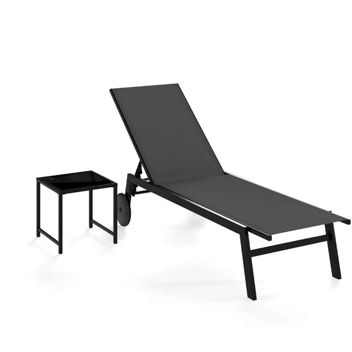 Sonnenliege mit Rollen & Beistelltisch Gartenliege mit Verstellbarer Rückenlehne Grau
