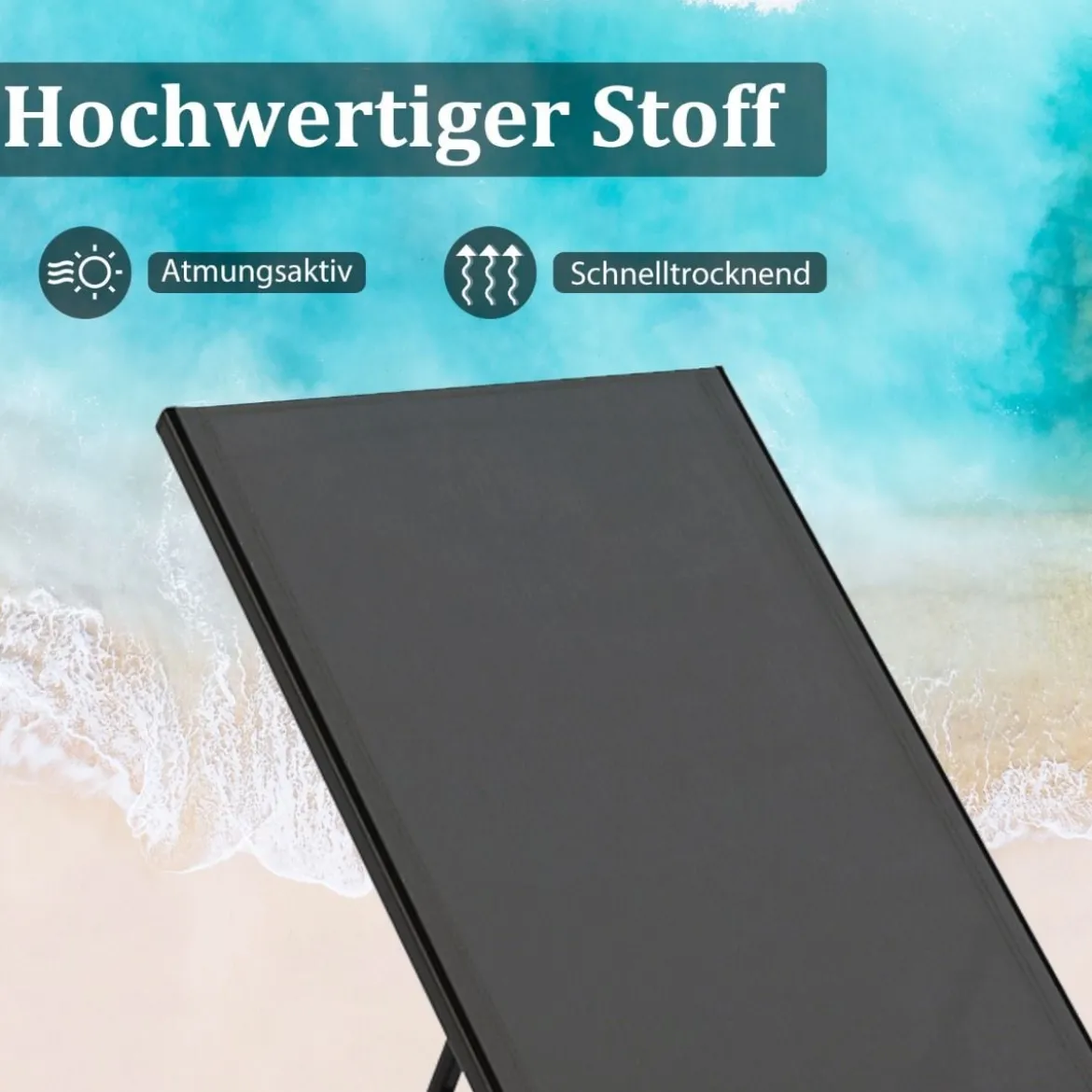 Sonnenliege mit Rollen & Beistelltisch Gartenliege mit Verstellbarer Rückenlehne Grau
