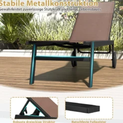Sonnenliege mit Rollen Gartenliege mit Verstellbarer Rückenlehne Liegestuhl Braun/Grau/Schwarz
