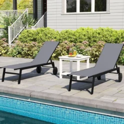 Sonnenliege mit Rollen Gartenliege mit Verstellbarer Rückenlehne Liegestuhl Braun/Grau/Schwarz
