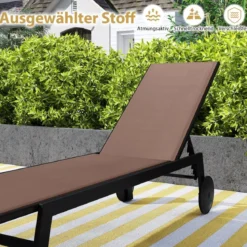 Sonnenliege mit Rollen Gartenliege mit Verstellbarer Rückenlehne Liegestuhl Braun/Grau/Schwarz