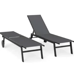 Sonnenliege mit Rollen Gartenliege mit Verstellbarer Rückenlehne Liegestuhl Braun/Grau/Schwarz