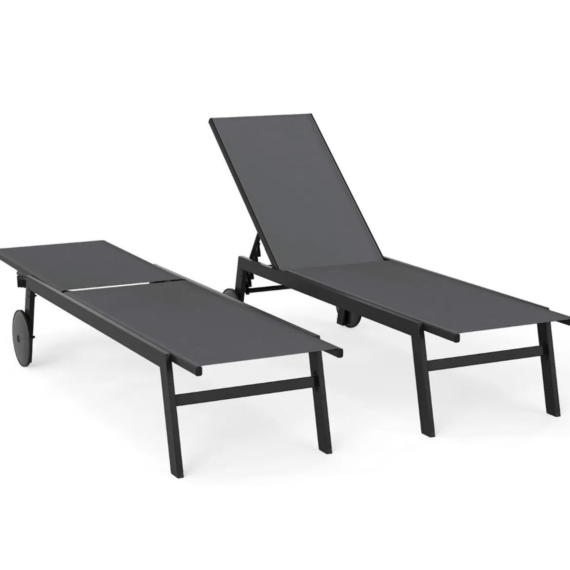 Sonnenliege mit Rollen Gartenliege mit Verstellbarer Rückenlehne Liegestuhl Braun/Grau/Schwarz
