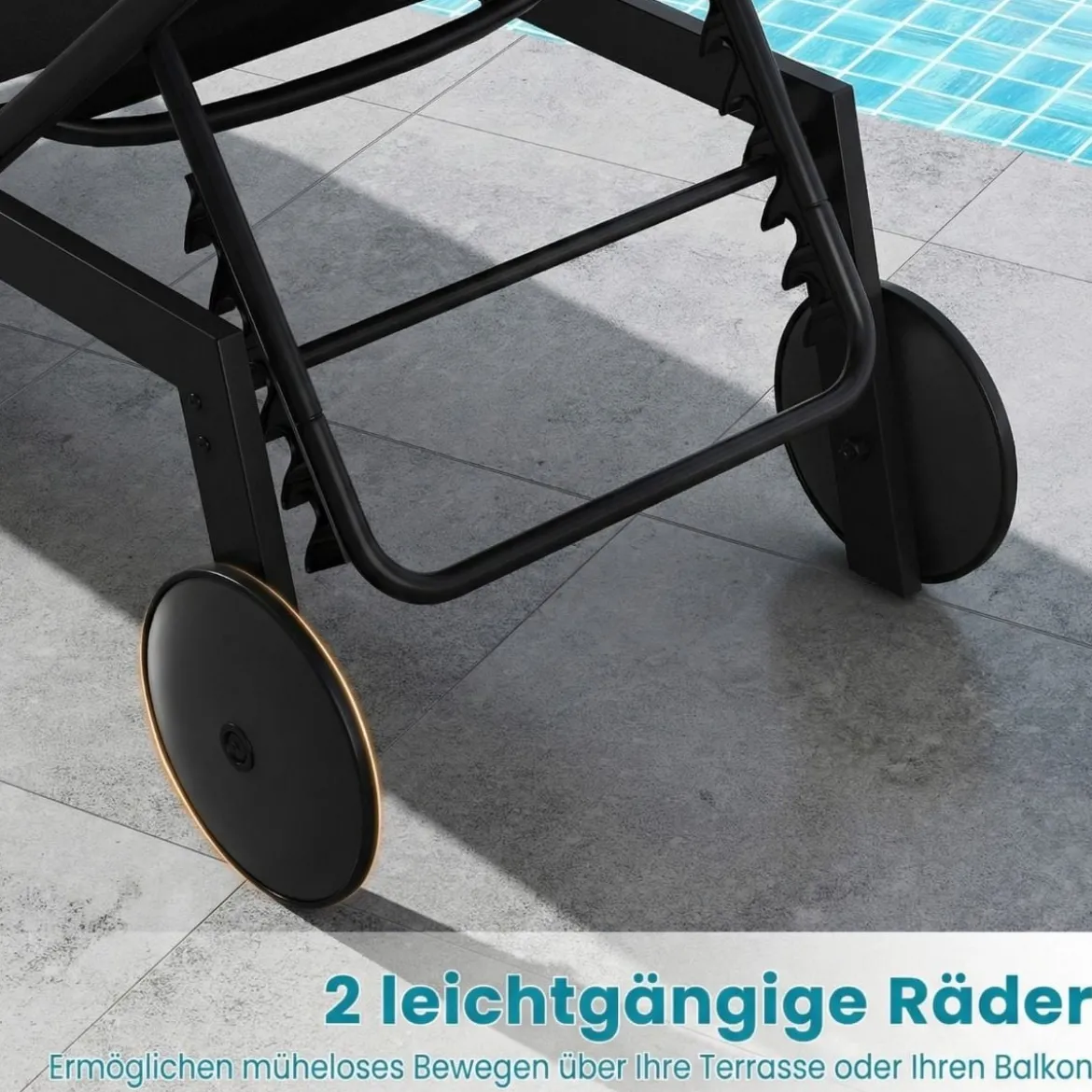 Sonnenliege mit Rollen Gartenliege mit Verstellbarer Rückenlehne Liegestuhl Braun/Grau/Schwarz