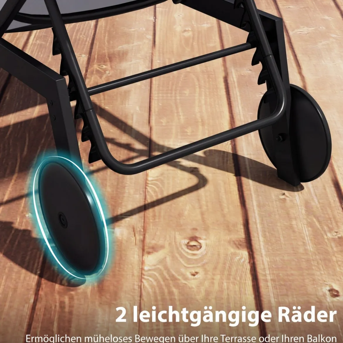 Sonnenliege mit Rollen Gartenliege mit Verstellbarer Rückenlehne Liegestuhl Braun/Grau/Schwarz