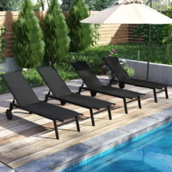 Sonnenliege mit Rollen Gartenliege mit Verstellbarer Rückenlehne Liegestuhl Braun/Grau/Schwarz