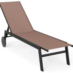 Sonnenliege mit Rollen Gartenliege mit Verstellbarer Rückenlehne Liegestuhl Braun/Grau/Schwarz