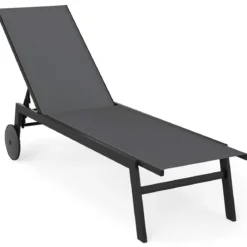 Sonnenliege mit Rollen Gartenliege mit Verstellbarer Rückenlehne Liegestuhl Braun/Grau/Schwarz