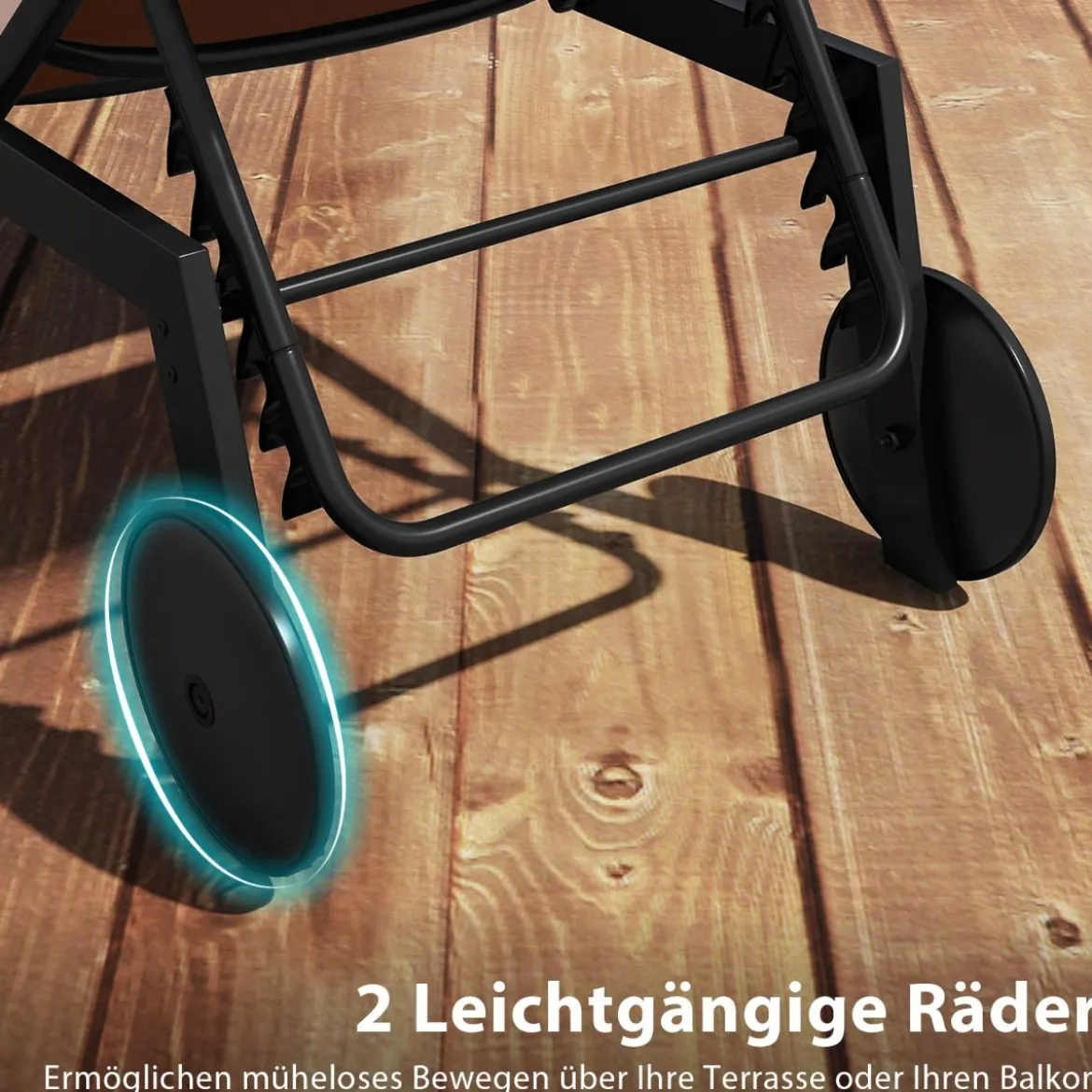 Sonnenliege mit Rollen Gartenliege mit Verstellbarer Rückenlehne Liegestuhl Braun/Grau/Schwarz