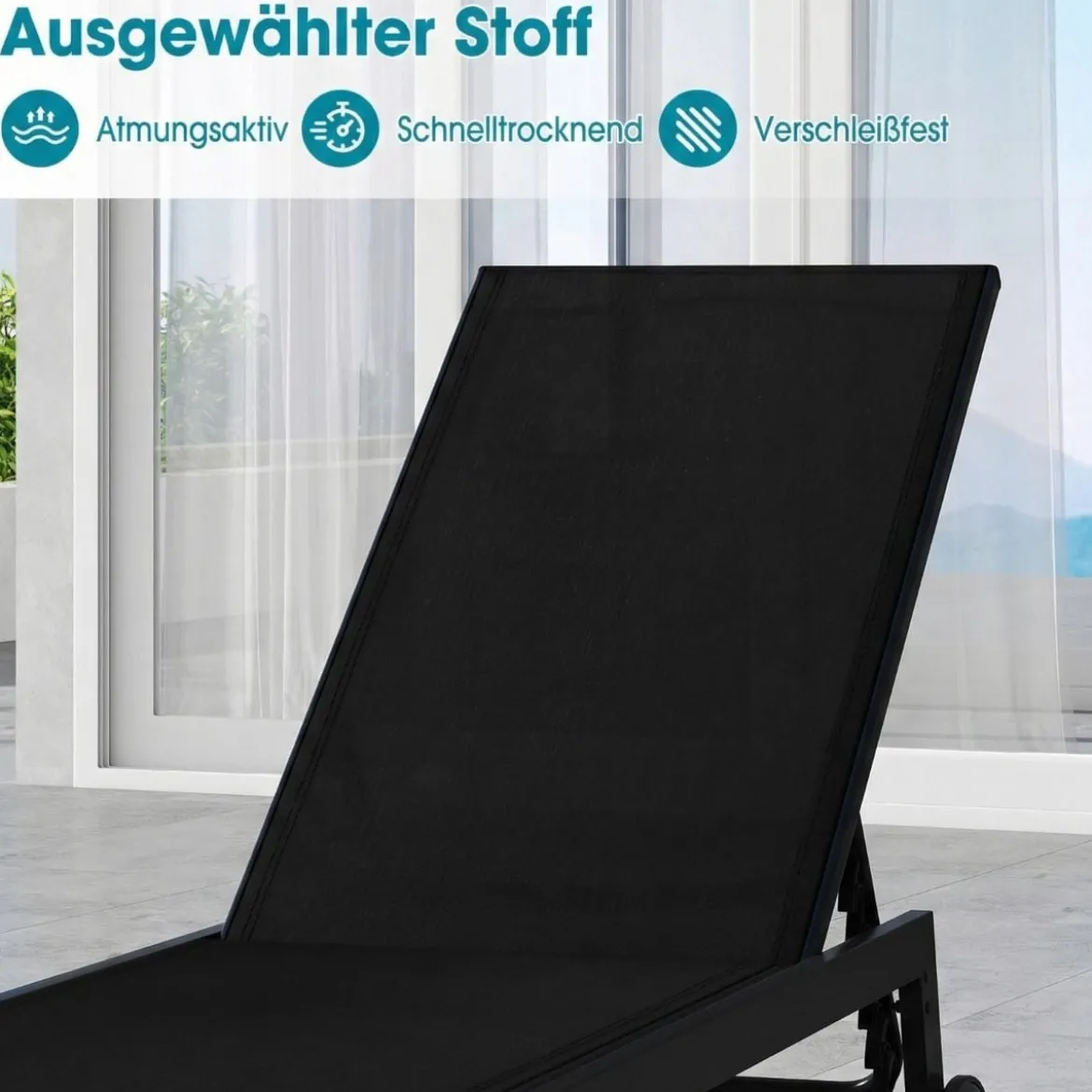 Sonnenliege mit Rollen Gartenliege mit Verstellbarer Rückenlehne Liegestuhl Braun/Grau/Schwarz
