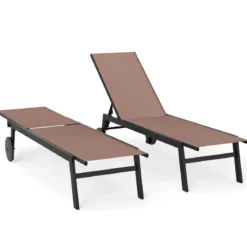 Sonnenliege mit Rollen Gartenliege mit Verstellbarer Rückenlehne Liegestuhl Braun/Grau/Schwarz