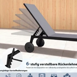 Sonnenliege mit Rollen Gartenliege mit Verstellbarer Rückenlehne Liegestuhl Braun/Grau/Schwarz