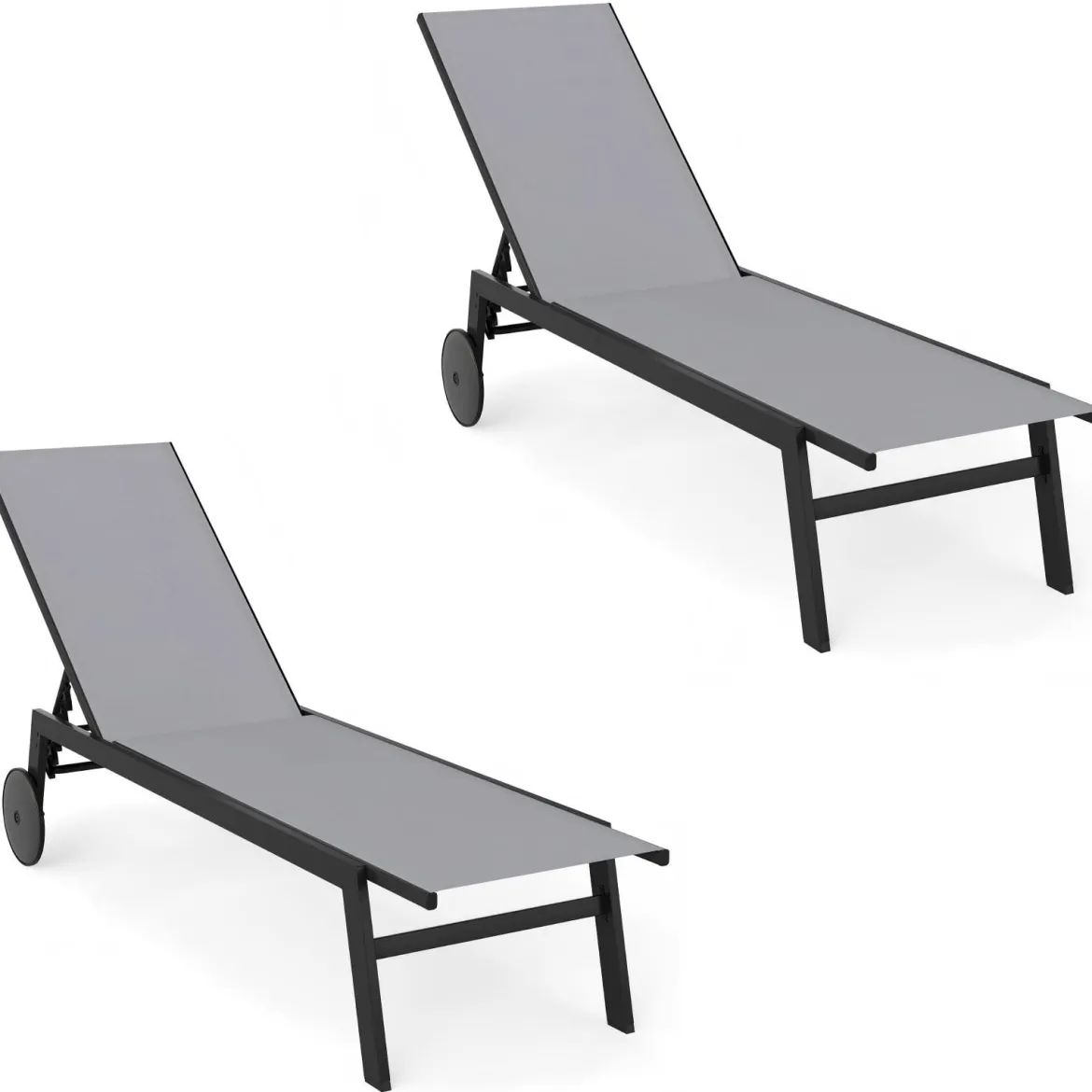 Sonnenliege mit Rollen Gartenliege mit Verstellbarer Rückenlehne Liegestuhl Braun/Grau/Schwarz