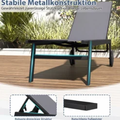Sonnenliege mit Rollen Gartenliege mit Verstellbarer Rückenlehne Liegestuhl Braun/Grau/Schwarz