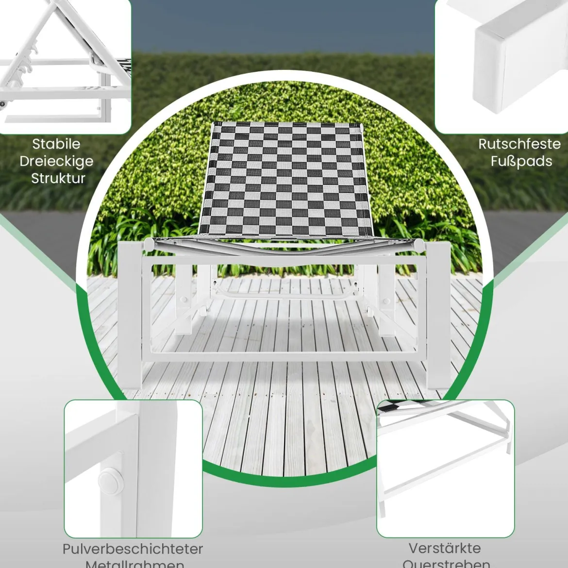 Sonnenliege mit Rollen XXL Gartenliege mit verstellbarer Rückenlehne Terrassenliege bis 180 kg belastbar