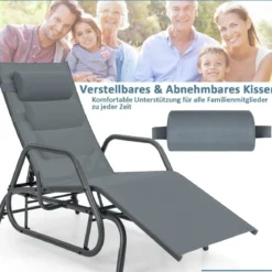 Sonnenliege mit Schaukelfunktion Gartenliege mit Verstellbarer Rückenlehne Grau
