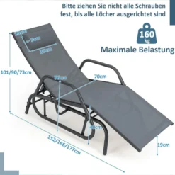 Sonnenliege mit Schaukelfunktion Gartenliege mit Verstellbarer Rückenlehne Grau