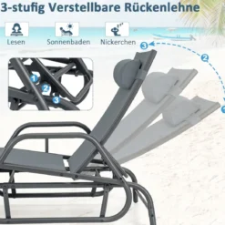 Sonnenliege mit Schaukelfunktion Gartenliege mit Verstellbarer Rückenlehne Grau