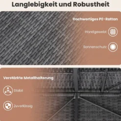 Sonnenliege 2 Personen Gartenliege mit Auflagen Doppelliege mit 5-Fach Verstellbarer Rückenlehne Grau/Beige