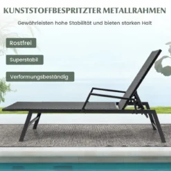 Sonnenliege Rattan Gartenliege mit Verstellbarer Rückenlehne und Armlehnen 167–193 x 59 x 33–93 cm Braun