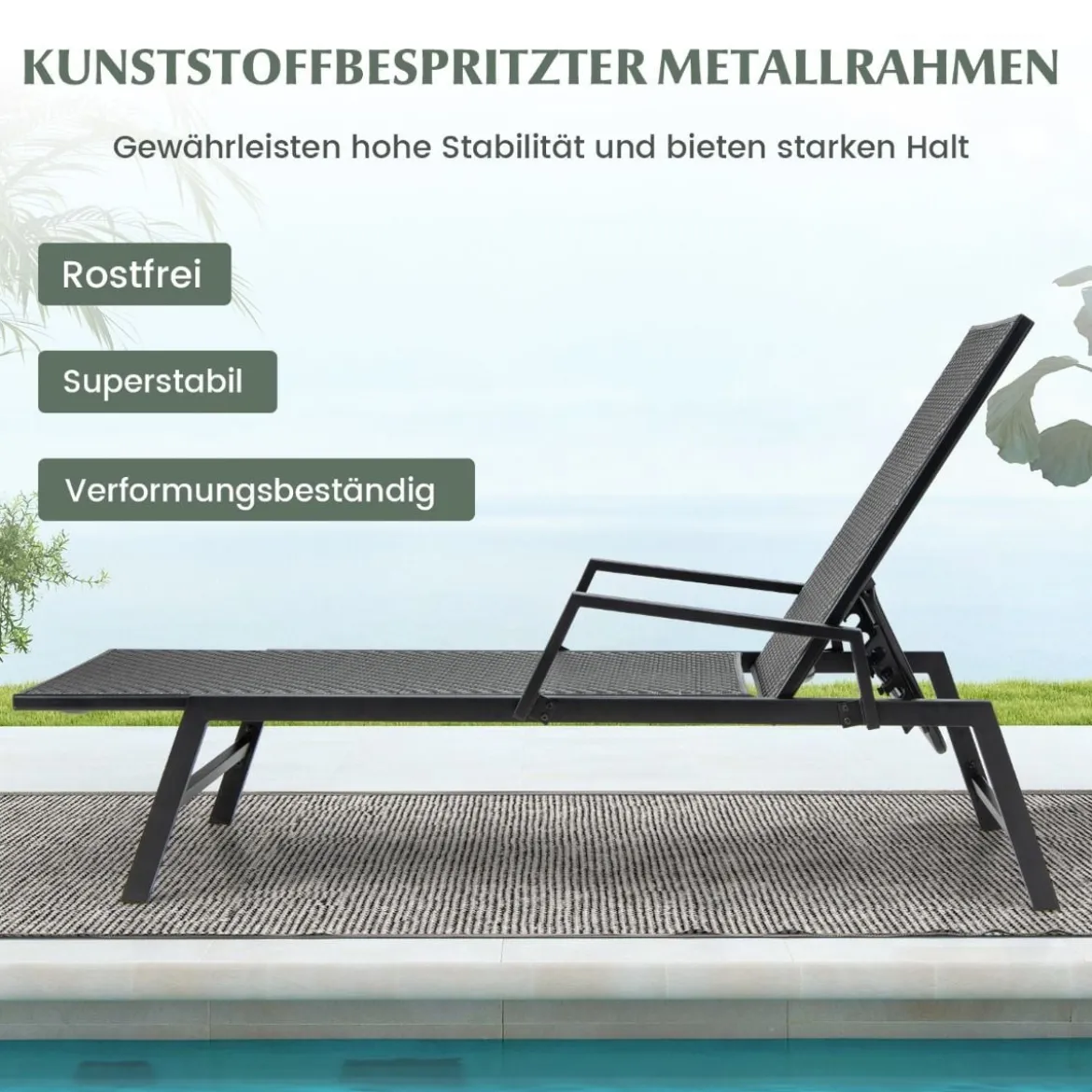 Sonnenliege Rattan Gartenliege mit Verstellbarer Rückenlehne und Armlehnen 167–193 x 59 x 33–93 cm Braun