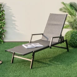 Sonnenliege Rattan Gartenliege mit Verstellbarer Rückenlehne und Armlehnen 167–193 x 59 x 33–93 cm Braun