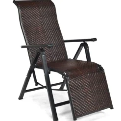 Sonnenliege Rattan klappbarer Liegestuhl mit Verstellbarer Rückenlehne Braun