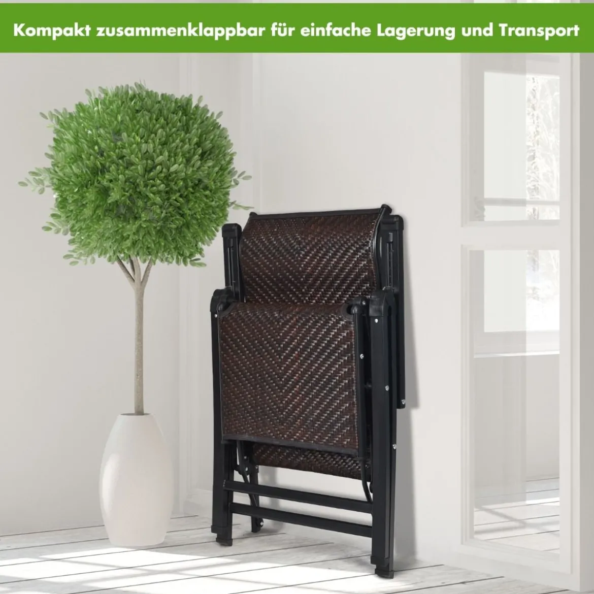 Sonnenliege Rattan klappbarer Liegestuhl mit Verstellbarer Rückenlehne Braun