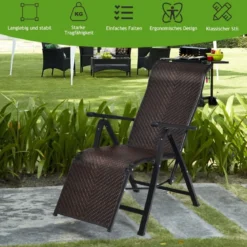 Sonnenliege Rattan klappbarer Liegestuhl mit Verstellbarer Rückenlehne Braun