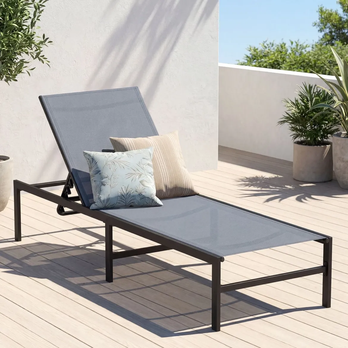 Sonnenliegestuhl für Außenbereich Anpassbarer Liegestuhl 64 x 198 x 67 - 103 cm Grau