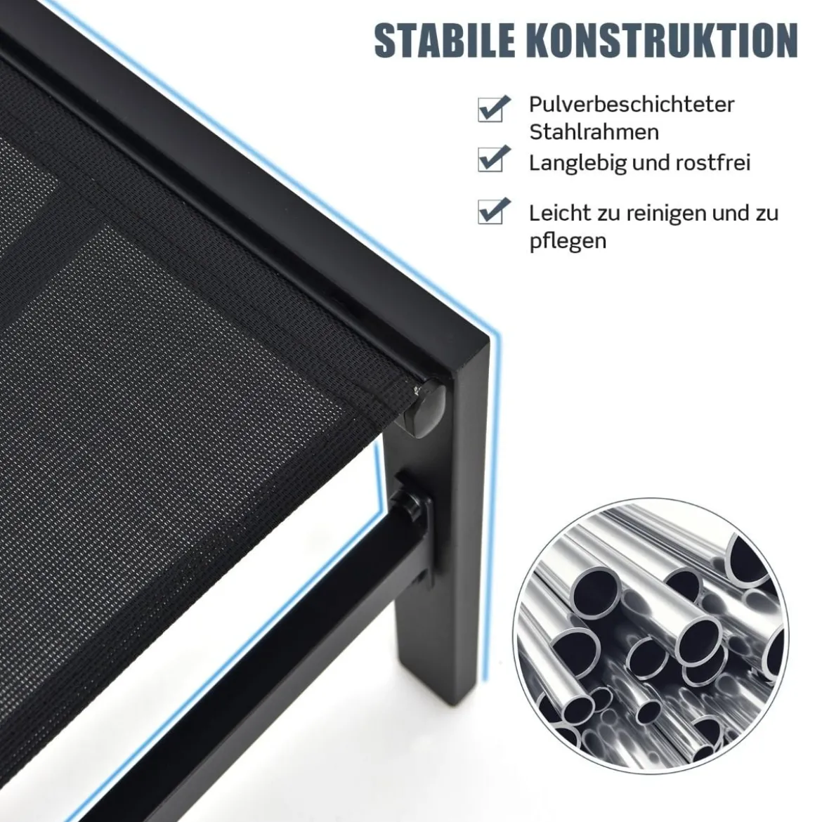 Sonnenliegestuhl für Außenbereich Anpassbarer Liegestuhl 64 x 198 x 67 - 103 cm Schwarz