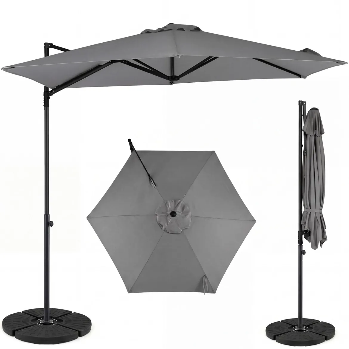 Sonnenschirm 290 cm Ampelschirm mit Ständer & Doppeldach 360° Drehbarer Balkonschirm Grau/Beige