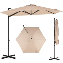 Sonnenschirm 290 cm Ampelschirm mit Ständer & Doppeldach 360° Drehbarer Balkonschirm Grau/Beige