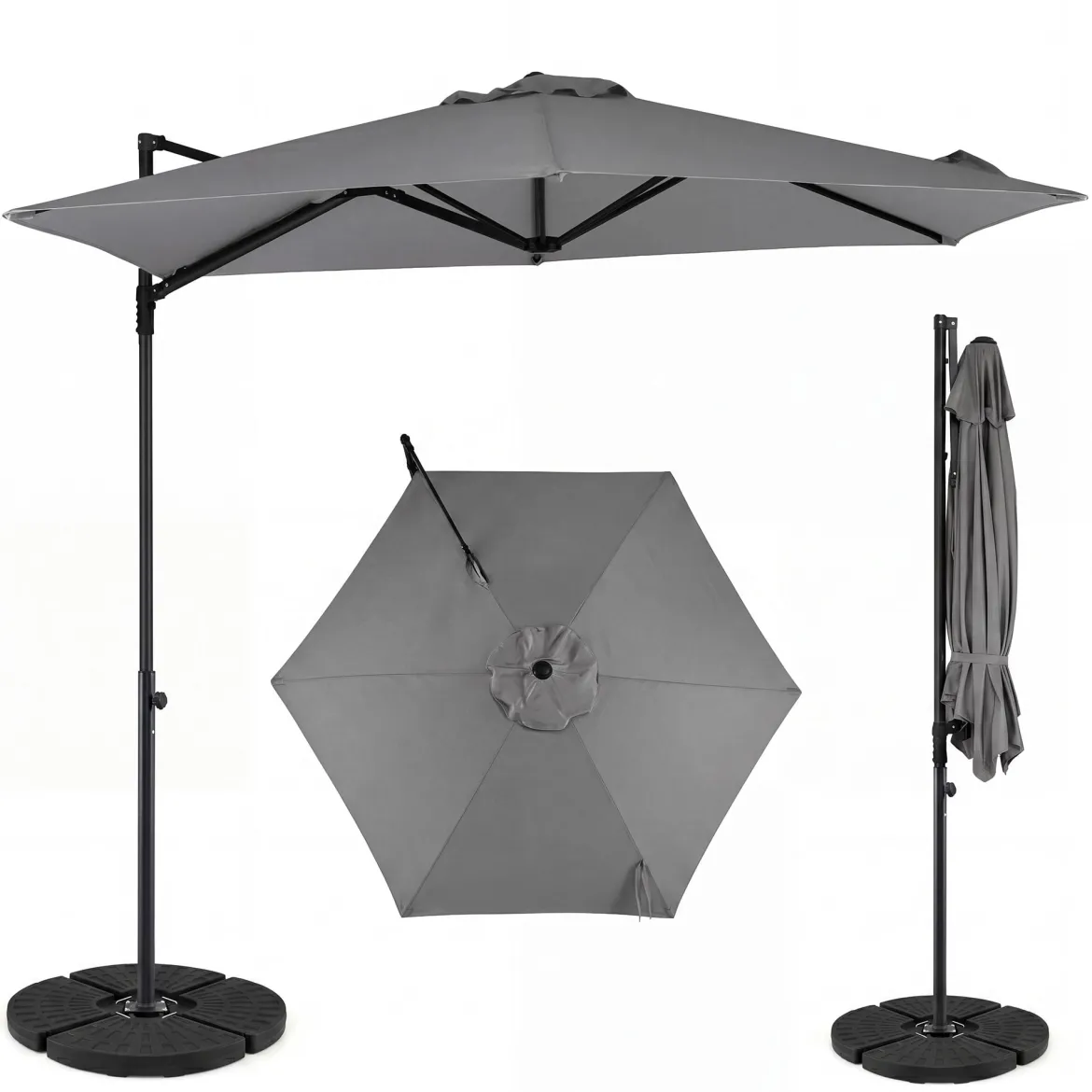 Sonnenschirm 290 cm Ampelschirm mit Ständer & Doppeldach 360° Drehbarer Balkonschirm Grau/Beige