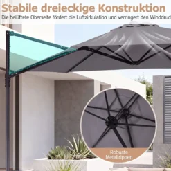 Sonnenschirm 290 cm Ampelschirm mit Ständer & Doppeldach 360° Drehbarer Balkonschirm Grau/Beige