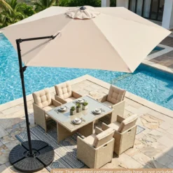 Sonnenschirm 290 cm Ampelschirm mit Ständer & Doppeldach 360° Drehbarer Balkonschirm Grau/Beige