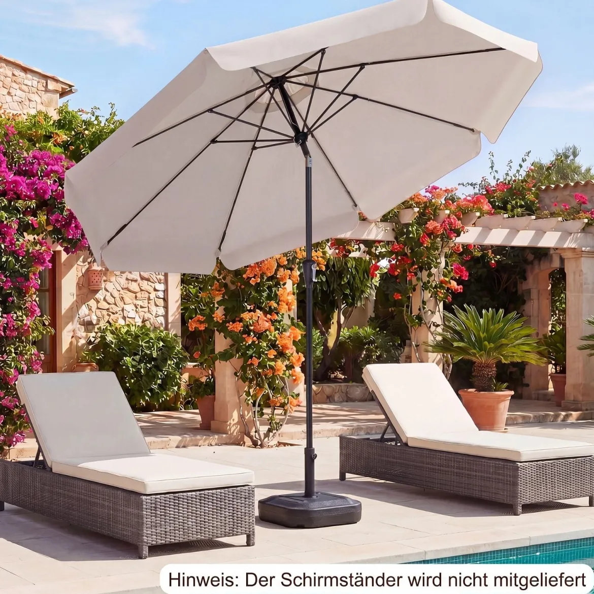 Sonnenschirm 286 cm Gartenschirm mit Kurbel & 30° Knickbar Sonnenschutz Balkonschirm Grau/Beige