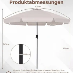 Sonnenschirm 286 cm Gartenschirm mit Kurbel & 30° Knickbar Sonnenschutz Balkonschirm Grau/Beige
