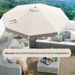 Sonnenschirm 300 cm Gartenschirm mit Kurbel und Volant beidseitig um 35° knickbar Terrassenschirm Beige
