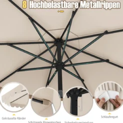 Sonnenschirm 300 cm Gartenschirm mit Kurbel und Volant beidseitig um 35° knickbar Terrassenschirm Beige