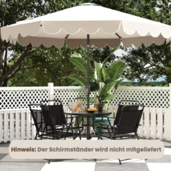 Sonnenschirm 300 cm Gartenschirm mit Kurbel und Volant beidseitig um 35° knickbar Terrassenschirm Beige