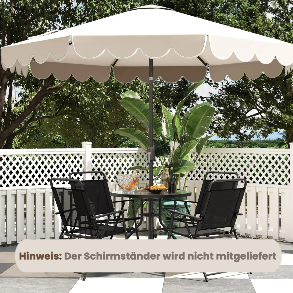 Sonnenschirm 300 cm Gartenschirm mit Kurbel und Volant beidseitig um 35° knickbar Terrassenschirm Beige