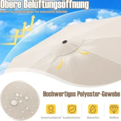 Sonnenschirm 300 cm Gartenschirm mit Kurbel und Volant beidseitig um 35° knickbar Terrassenschirm Beige