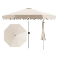Sonnenschirm 300 cm Gartenschirm mit Kurbel und Volant beidseitig um 35° knickbar Terrassenschirm Beige