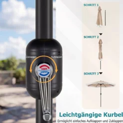 Sonnenschirm 270 cm Gartenschirm mit Kurbel & Neigefunktion Balkonschirm mit 8 Metallrippen Beige/Blau