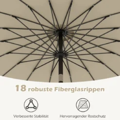 Sonnenschirm 258 cm Gartenschirm mit Kurbel zum Öffnen/Schließen beidseitig um 35° knickbar Beige