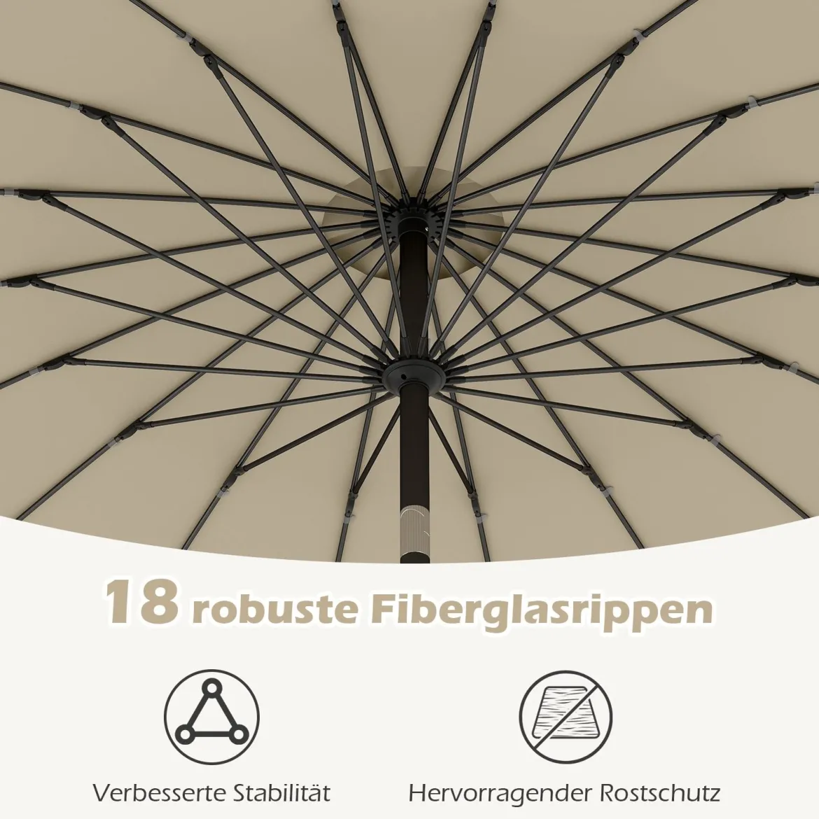 Sonnenschirm 258 cm Gartenschirm mit Kurbel zum Öffnen/Schließen beidseitig um 35° knickbar Beige